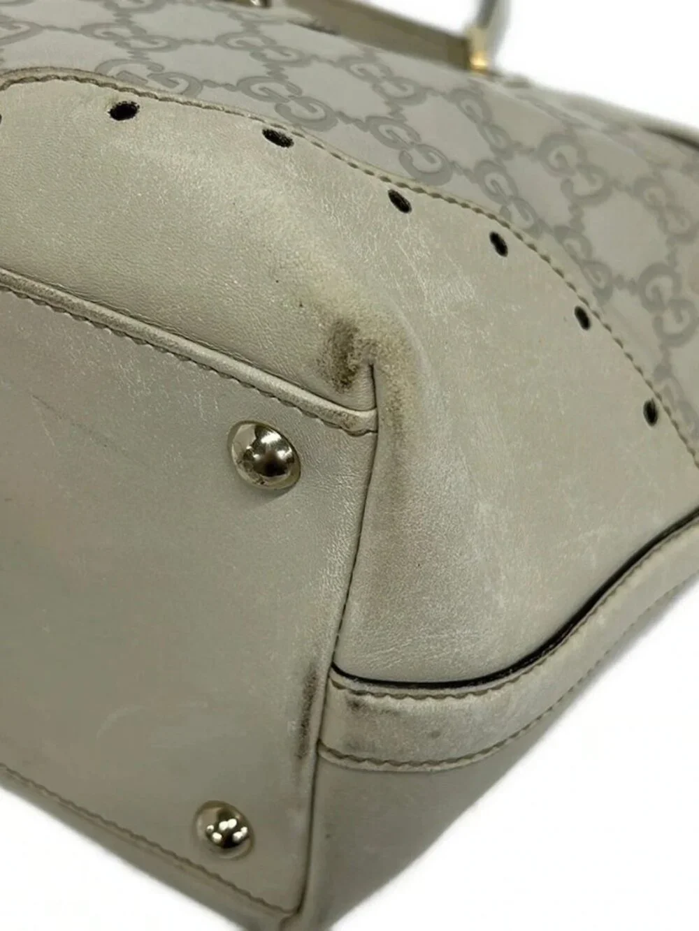 GUCCI Guccissima 145993 Cream Light gray Leather Handbag